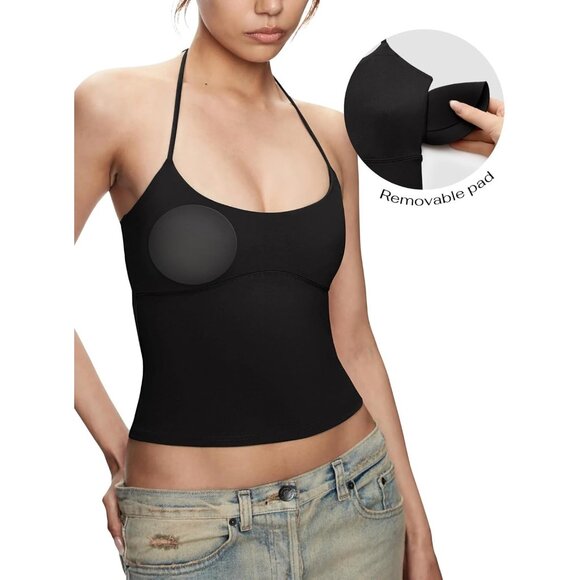 Women's Tank Top Black Backless Halter Neck Camisole Trendy Y2k Summer Comfort - Picture 4 of 5